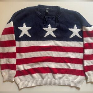 Forever 21 Patriot American Flag Sweater Women's M Red White Blue Americana